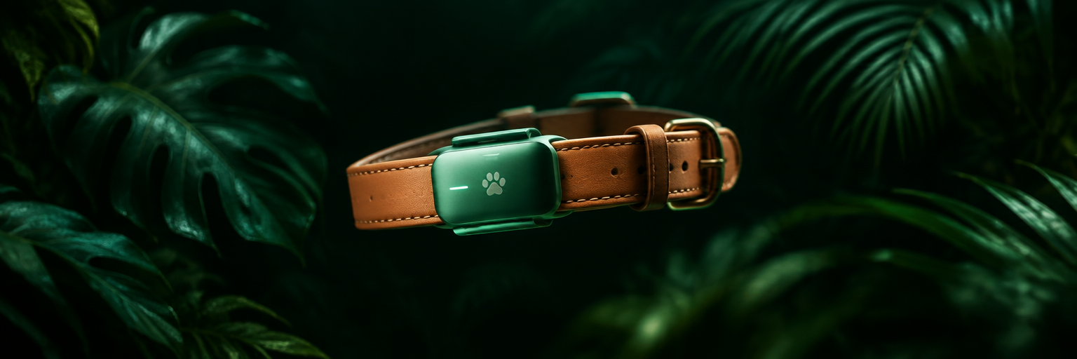 The WAG band clipped to a leather collar